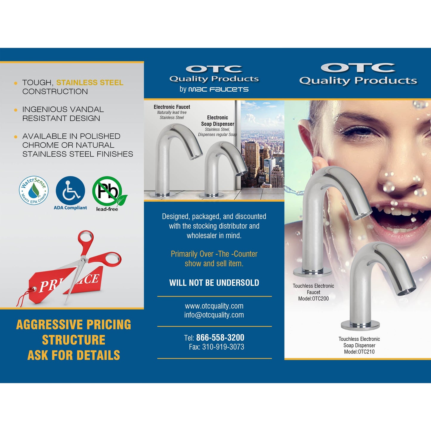 OTC200-210 Lowest price electronic faucet + electronic soap dispenser, Stainless Steel material OTC200-210