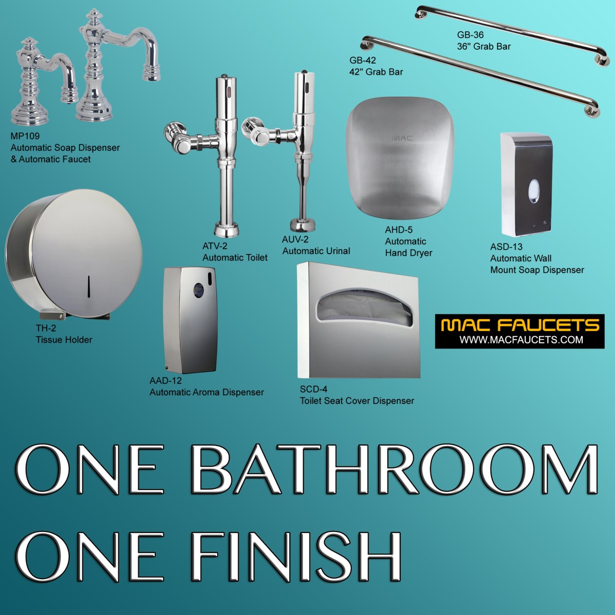 Suite 10109 Automatic Urinal, Toilet Flush Valves, Faucet and Soap Dispenser in Polished Chrome