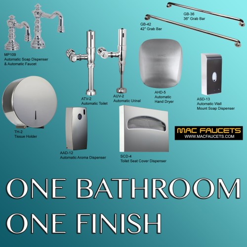 Suite 10109 Automatic Urinal, Toilet Flush Valves, Faucet and Soap Dispenser in Polished Chrome