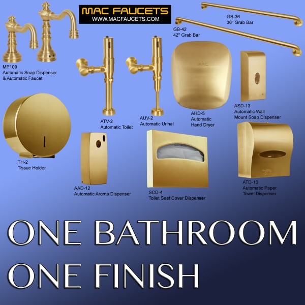 Suite 10109 Automatic Urinal, Toilet Flush Valves, Faucet and Soap Dispenser in Satin Gold
