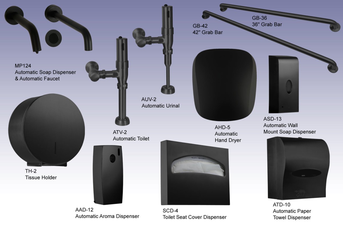 Suite 10124 Automatic Urinal & Toilet Flushers, Soap Dispenser, and Faucet in Matte Black