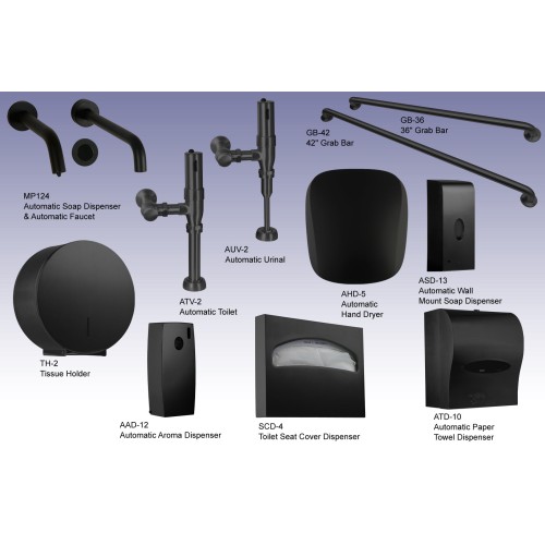 Suite 10124 Automatic Urinal & Toilet Flushers, Soap Dispenser, and Faucet in Matte Black