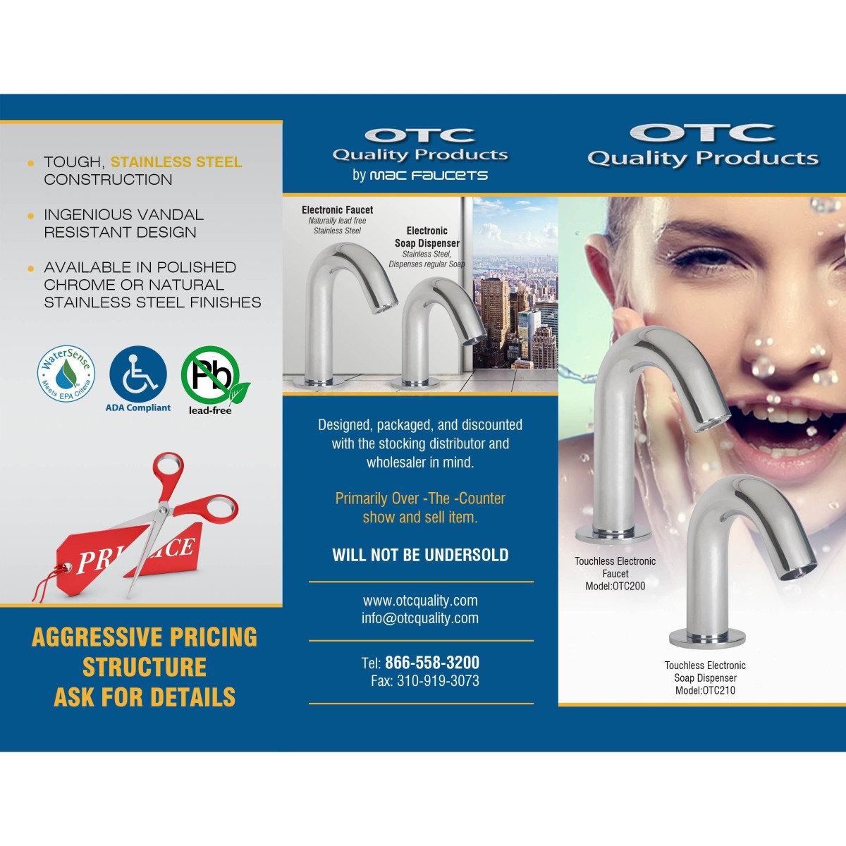 OTC200-210 Lowest Price Electronic Faucet and Electronic Soap Dispenser, Stainless Steel Material